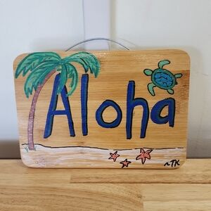 Hand Crafted Aloha Sign Palm Tree Turtle 10 x 7 Inch Tropical Hawaiian